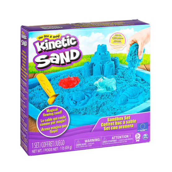 Набір піску для дитячої творчості – KINETIC SAND ЗАМОК З ПІСКУ (блакитний, 454 г, формочки, лоток)