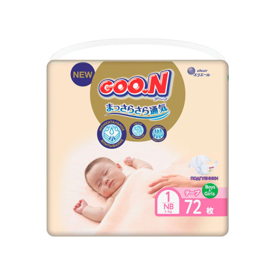 Підгузки GOO.N Premium Soft для новонароджених до 5 кг (1(NB), на липучках, унісекс, 72 шт)