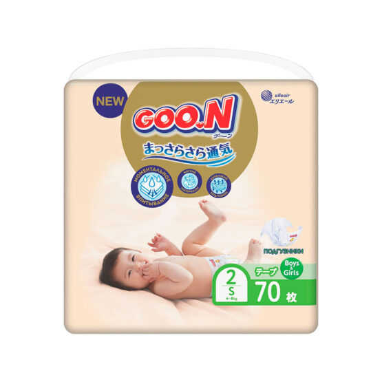 Підгузки GOO.N Premium Soft для дітей 4-8 кг (розмір 2(S), на липучках, унісекс, 70 шт)