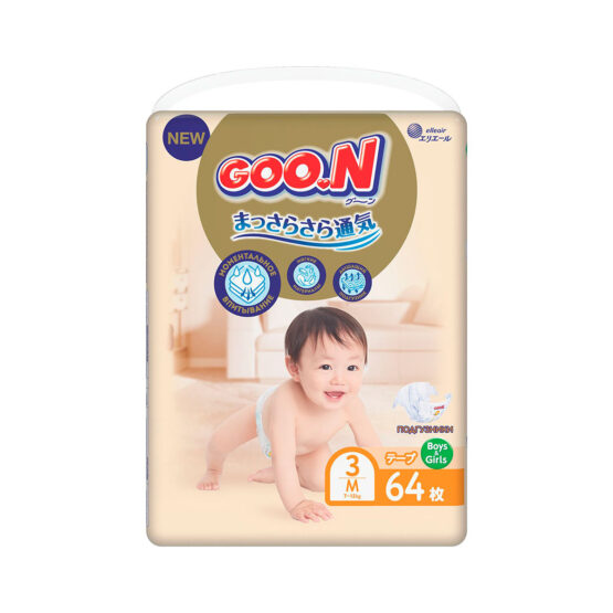 Підгузки GOO.N Premium Soft для дітей 7-12 кг (розмір 3(M), на липучках, унісекс, 64 шт)