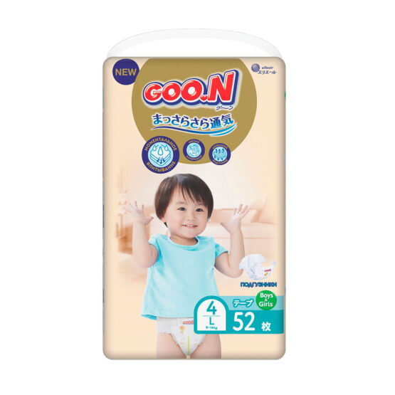 Підгузки GOO.N Premium Soft для дітей 9-14 кг (розмір 4(L), на липучках, унісекс, 52 шт)