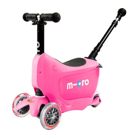 Самокат MICRO серії “Mini2go Deluxe Plus” – РОЖЕВИЙ (до 50 kg, до 20 kg з сидінням, триколісний)